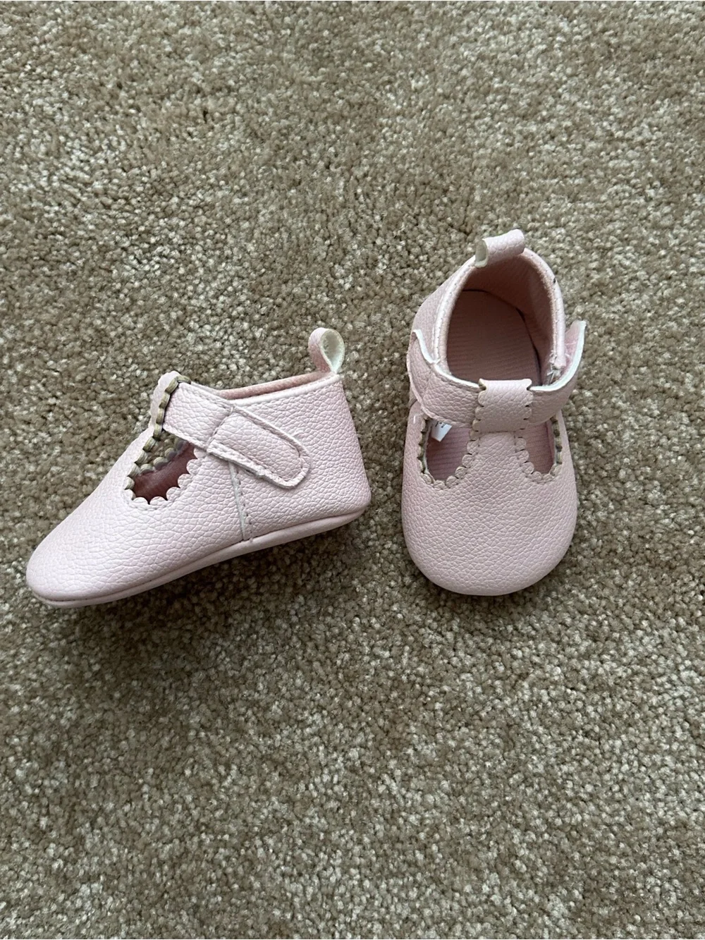 First Steps Pink Baby Mary Jane Shoes with Scalloped Trim